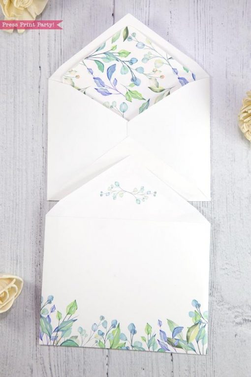 Thank you card envelope template printable watercolor greenery with insert- Press Print Party!