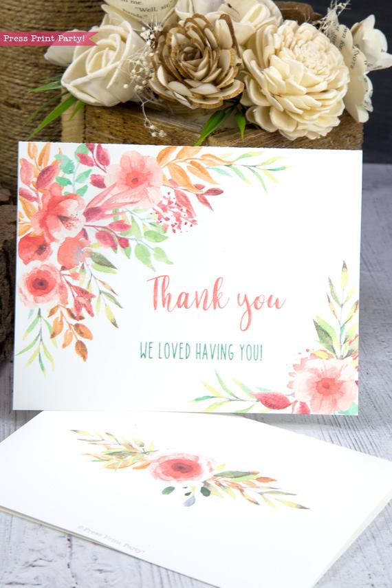 bright summer shower thank you card neutral peachy apricot blush orange coral #175 Peach thank you cards pastel thank you card template