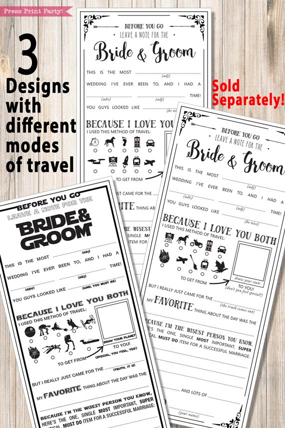 Wedding Mad libs, marriage advice cards - 3 different designs - Press Print Party!