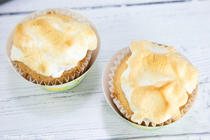 lemon meringue cupcakes recipe with lemon filling - easy homemade from scratch best dessert - free lemon cupcake wrapper - Press Print Party!