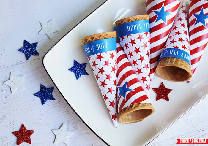 Free ice cream cone wrappers 4th of july