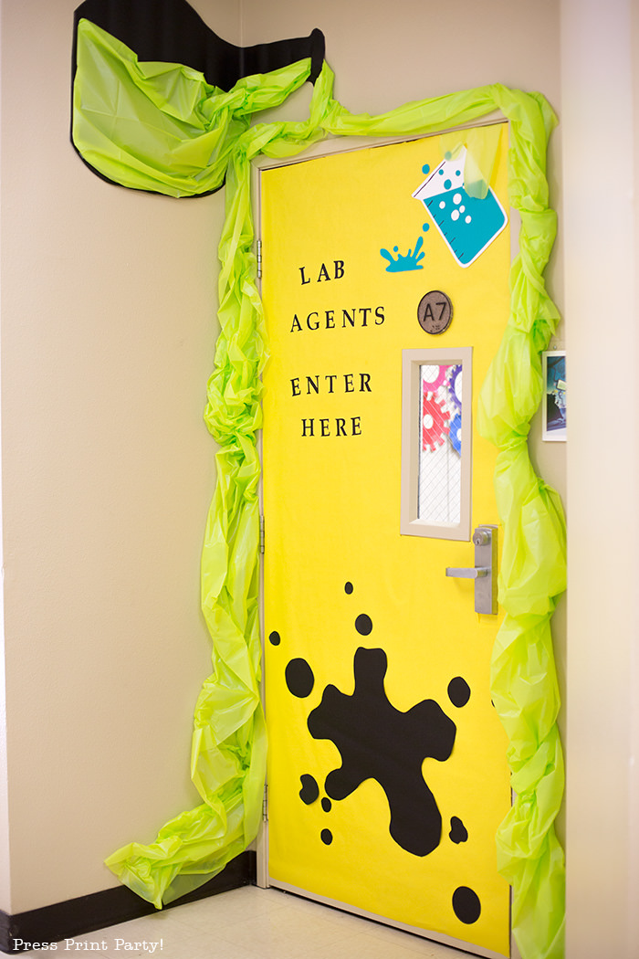 Science Lab entrance w giant beaker -Science party decoration ideas DIY -Press Print Party!