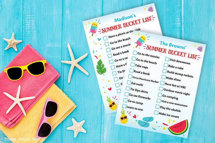 Free Summer Bucket list printable. Summer to do list Press Print Party!