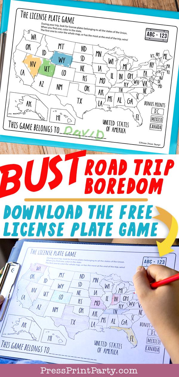 License plate game free printable download - game for road trips