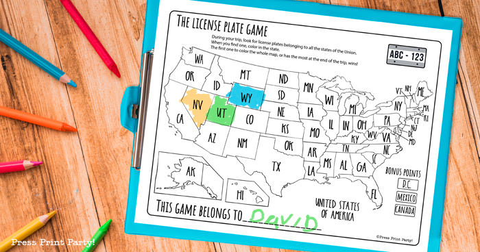 License plate game free printable download - Games to play in the car