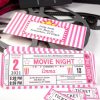 pink movie night invitation ticket stub and envelope- Press Print Party!