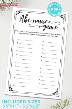 ABC name game baby shower game printable games Press Print Party!