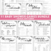 11 Baby Shower Games Printable Pack, Games Bundle ABC name game, baby word scramble, baby gift bingo, disney parent match, the price is right, murser rhymes, mom questionnaire, celebrity baby, baby animals, whats in your purse, candy bar match up