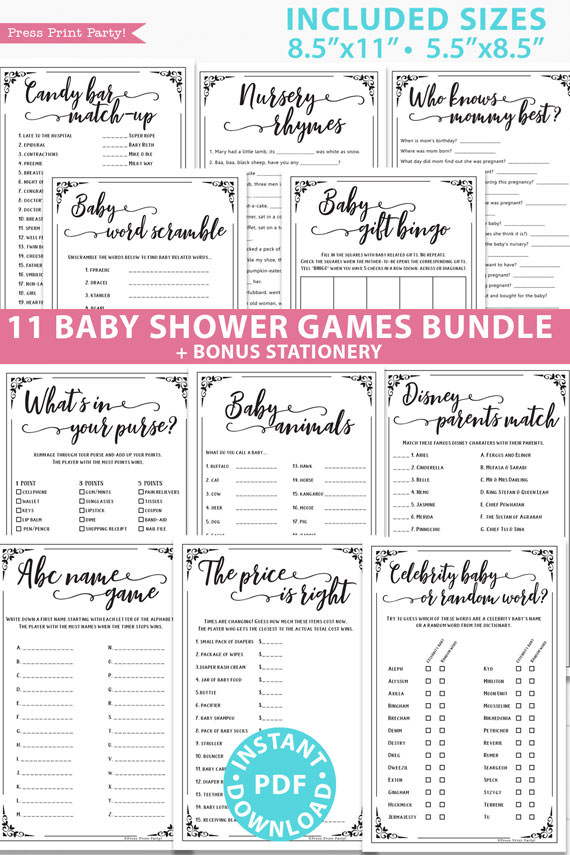 11 Woodland Baby Shower Games Printable Package - Press Print Party!