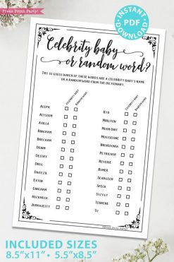 Celebrity Baby Shower Game Printable, Rustic - Press Print Party