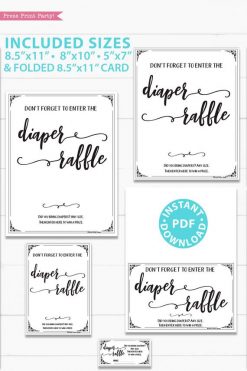 diaper raffle - sign and tickets - game baby shower game printable games instant download Press Print Party!