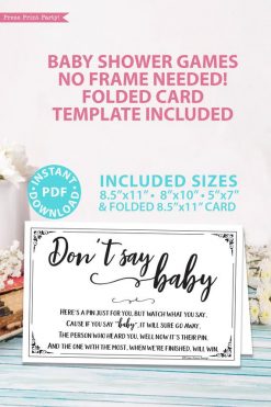 Don't say baby game sign baby shower game printable games instant download Press Print Party!