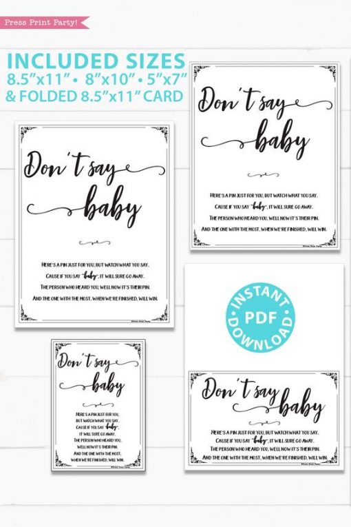 Don't Say Baby Game Sign Printable (Rustic style) - Press Print Party!