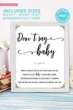 Don't say baby game sign baby shower game printable games instant download Press Print Party!