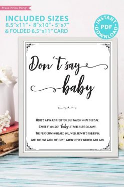 Minimalist Hand Lettering Don't Say Baby Baby Shower Game INSTANT