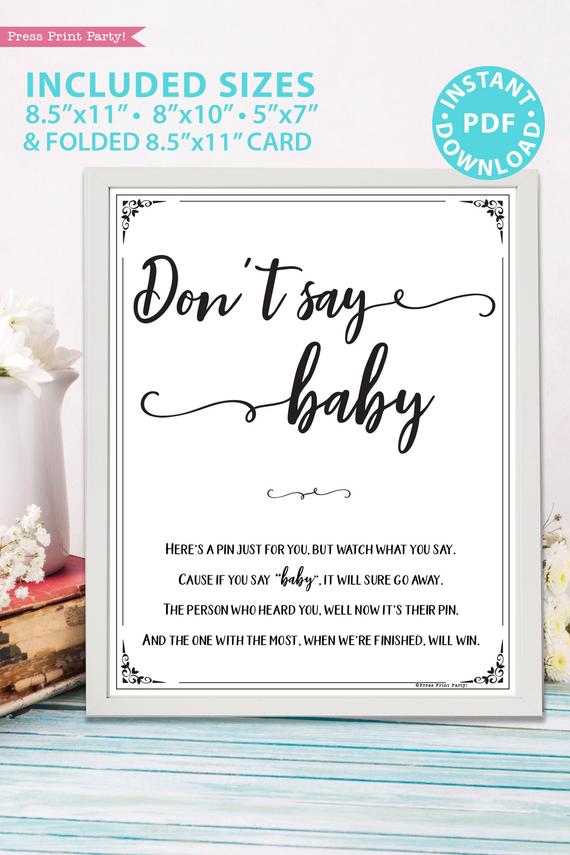 Printable Don't Say Baby Game, Baby Shower Game, Instant Download