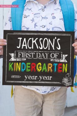 first day of school sign printable chalkboard. last day of school sign editable. First day of kindergarten - Press Print Party!