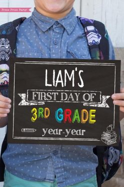 first day of school sign printable chalkboard. last day of school sign editable. First day of 3rd grade - Press Print Party!