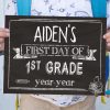 first day of school sign printable white chalkboard. last day of school sign editable. First day of 1st grade - Press Print Party!