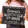 first day of school sign printable white chalkboard. last day of school sign editable. First day of 5th grade - Press Print Party!