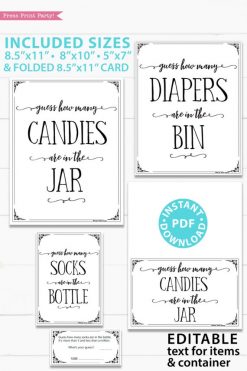 Guess How Many Game Sign Printable, w Editable Text for Items & Container Baby Shower Sign Printable, With Editable Name game baby shower game printable sign instant download Press Print Party!