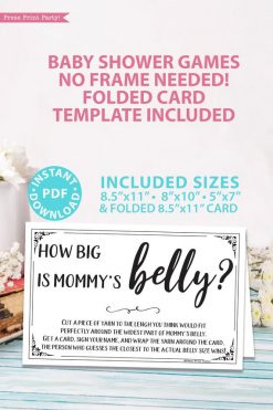 How big is mommy's belly sign and card - game baby shower game printable games instant download Press Print Party!