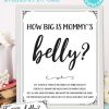 How big is mommy's belly sign and card - game baby shower game printable games instant download Press Print Party!
