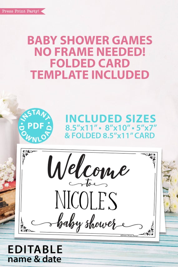 Welcome to Baby Shower Sign Printable, With Editable Name game baby shower game printable sign instant download Press Print Party!