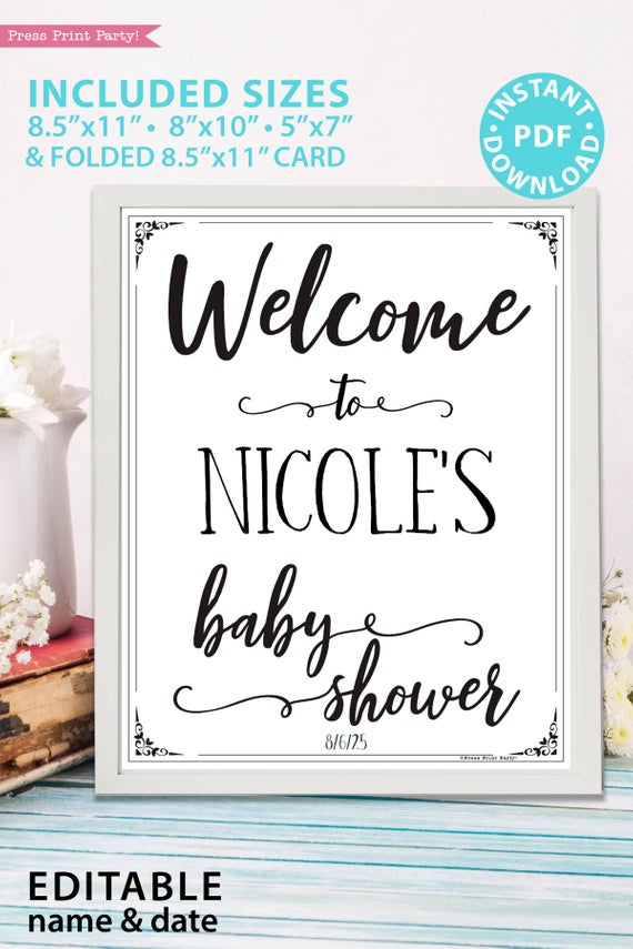 Welcome to Baby Shower Sign Printable, With Editable Name game baby shower game printable sign instant download Press Print Party!