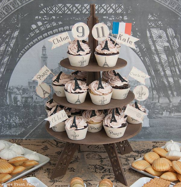 paris party cupcake tower. french party by Press Print Party!