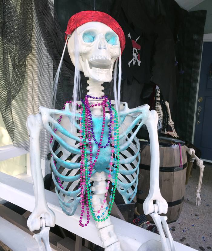 skeleton mermaid on DIY pirate ship made out of cardboard. Press Print Party!