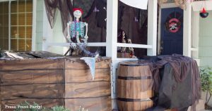 diy pirate ship- haunted pirate ship- Halloween porch decor ideas - Halloween Front porch ideas - Halloween porch decor - pirate decorations - Pirate skeleton - Mermaid skeleton - Press Print Party!