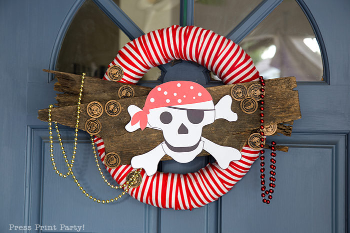 Pirate Party Decorations Red Striped Cartoon Skull Pirate Ship DIY  Decorations for Kids Birthday Halloween Party Cosplay Decor