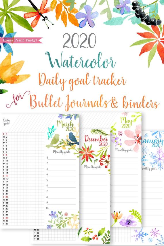 2020 daily routine printables habit tracker watercolor daily routine chart