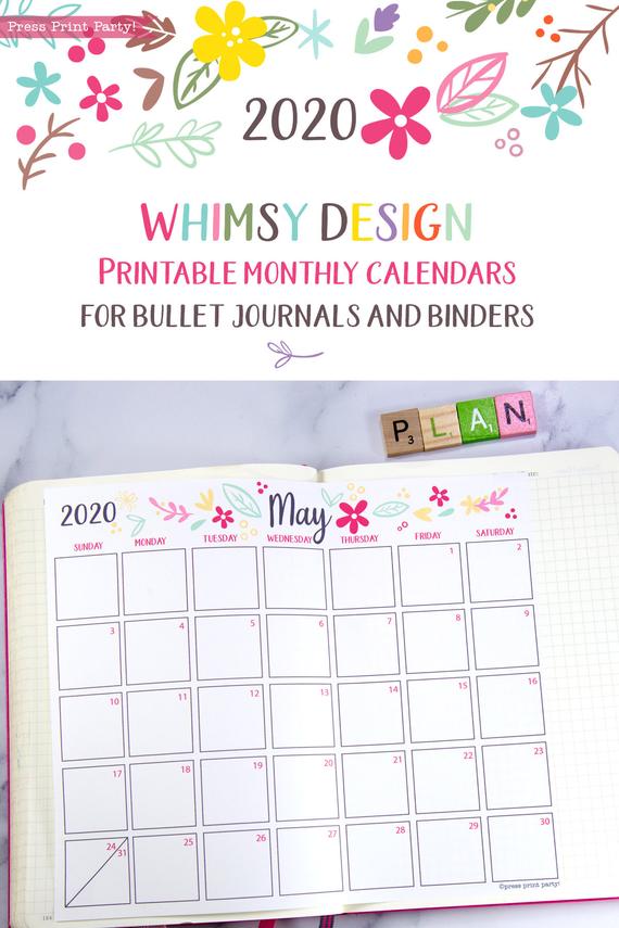 2020 Bullet Journal Calendars Printable Cute Press