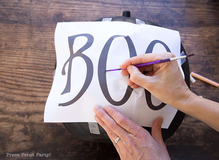 How to do chalk lettering on a chalkboard pumpkin step 3- Press Print Party!