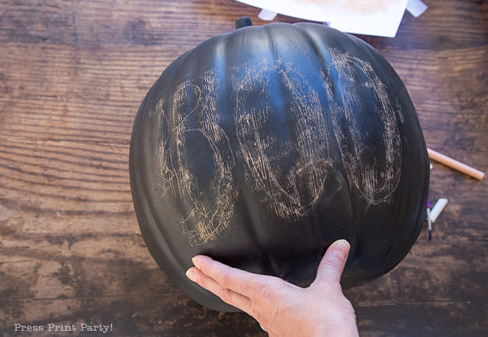 How to do chalk lettering on a chalkboard pumpkin step 4- Press Print Party!