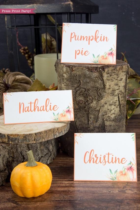 Thanksgiving place cards printable, thanksgiving table decor, pumpkin svg, instant download, pdf, Thanksgiving table setting ideas, tent card, food card, pumpkin decor, pumpkin printable, Farmhouse decor, white wood, rustic place cards. little pumpkin baby shower, Press Print Party!