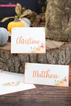 Thanksgiving place cards printable, thanksgiving table decor, pumpkin svg, instant download, pdf, Thanksgiving table setting ideas, tent card, food card, pumpkin decor, pumpkin printable, Farmhouse decor, white wood, rustic place cards. little pumpkin baby shower, Press Print Party!