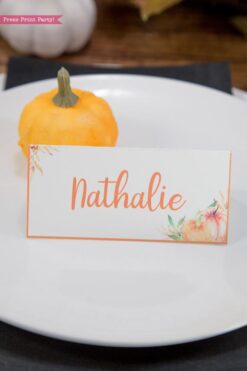 Thanksgiving place cards printable, thanksgiving table decor, pumpkin svg, instant download, pdf, Thanksgiving table setting ideas, tent card, food card, pumpkin decor, pumpkin printable, Farmhouse decor, white wood, rustic place cards. little pumpkin baby shower, Press Print Party!