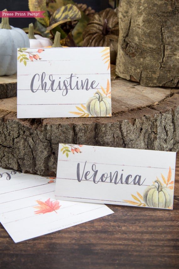 Thanksgiving place cards printable, thanksgiving table decor, pumpkin svg, instant download, pdf, Thanksgiving table setting ideas, tent card, food card, pumpkin decor, pumpkin printable, Farmhouse decor, white wood, rustic place cards. Green pumpkin, Press Print Party!