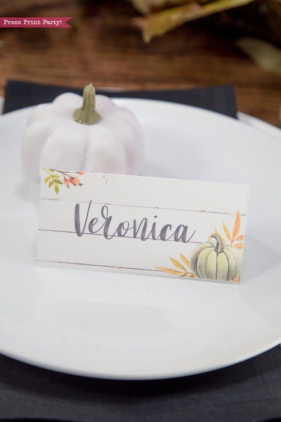 Thanksgiving place cards printable, thanksgiving table decor, pumpkin svg, instant download, pdf, Thanksgiving table setting ideas, tent card, food card, pumpkin decor, pumpkin printable, Farmhouse decor, white wood, rustic place cards. Green pumpkin, Press Print Party!