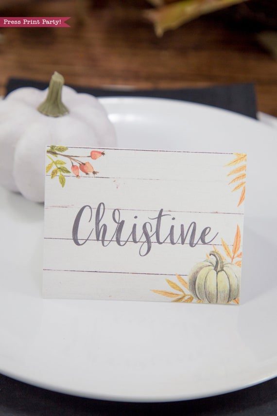 Thanksgiving place cards printable, thanksgiving table decor, pumpkin svg, instant download, pdf, Thanksgiving table setting ideas, tent card, food card, pumpkin decor, pumpkin printable, Farmhouse decor, white wood, rustic place cards. Green pumpkin, Press Print Party!