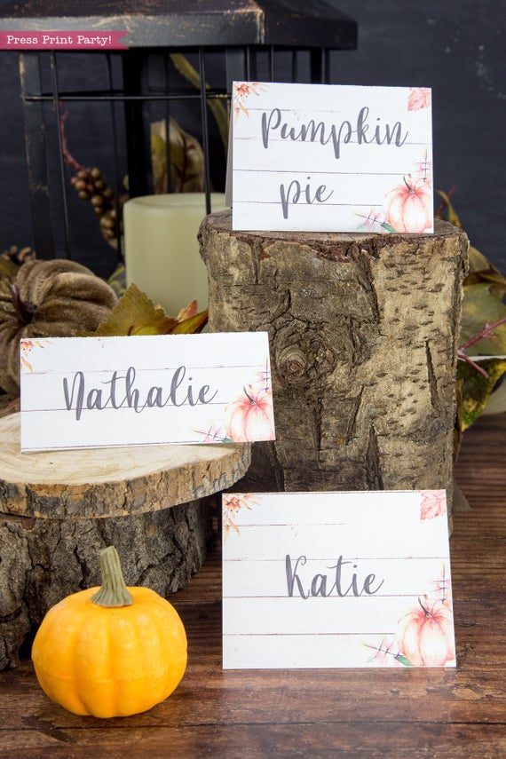 Farmhouse Thanksgiving Place Cards Printable, Rustic Pumpkin