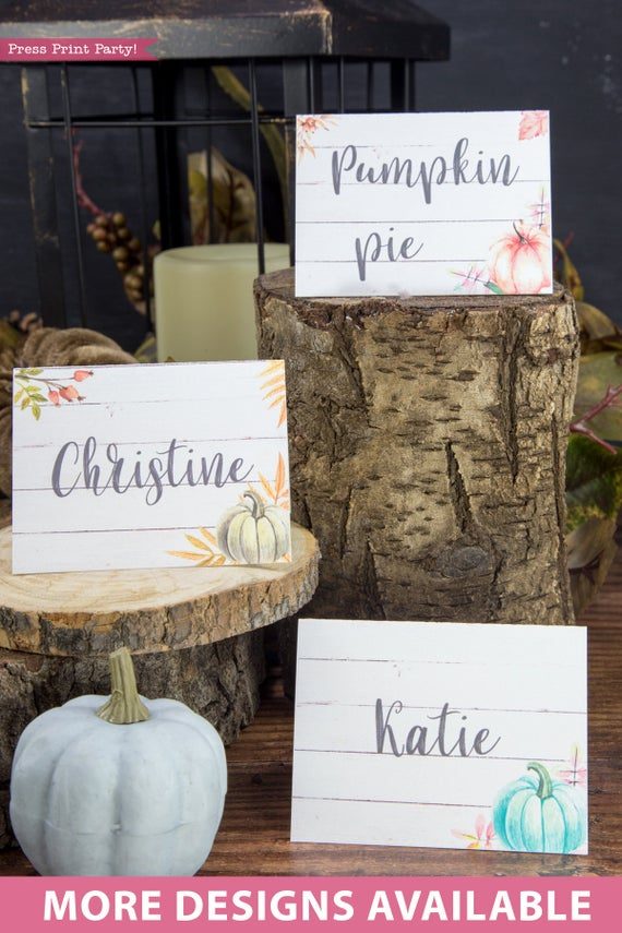 Thanksgiving place cards printable, thanksgiving table decor, pumpkin svg, instant download, pdf, Thanksgiving table setting ideas, tent card, food card, pumpkin decor, pumpkin printable, Farmhouse decor, white wood, rustic place cards. Green pumpkin, Press Print Party!