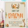 dont' say baby game sign - 8x10, 5x7, 8.5x11, Woodland baby shower games and signs w woodland creatures and forest animals like a cute fox, deer, and squirrel. Press Print Party Instant Download