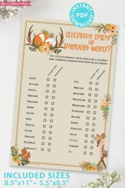 celebrity baby game - Woodland baby shower games and signs w woodland creatures and forest animals like a cute fox, deer, and squirrel. Press Print Party Instant Download