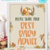 please give your best baby advice - with card - Woodland baby shower games and signs w woodland creatures and forest animals like a cute fox, deer, and squirrel. Press Print Party Instant Download