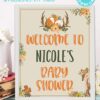 Welcome to baby shower sign with editable name - Woodland baby shower games and signs w woodland creatures and forest animals like a cute fox, deer, and squirrel. Press Print Party Instant Download