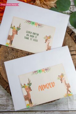 Woodland animals baby shower invitation printable. w envelopes and labels. with woodland creatures like a cute fox, deer and squirrel. Woodland theme idea for girls or boys. Rustic Forest Animals baby shower. Instant download By Press Print Party!